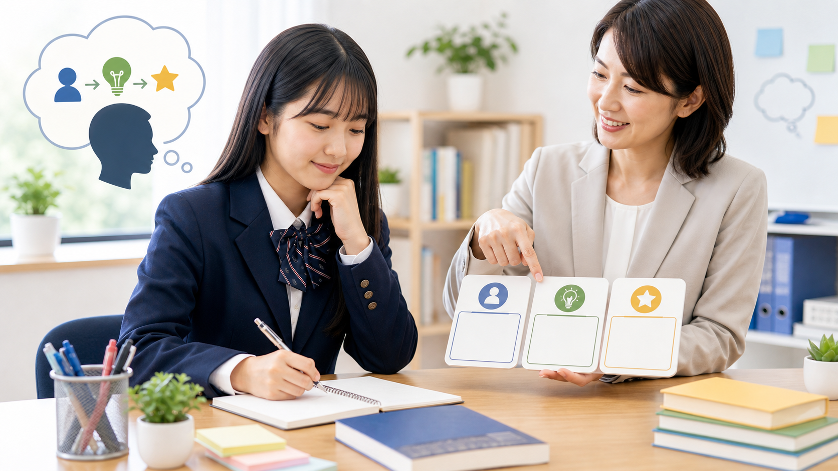 日本語で意見理由具体例を整理する英検二次試験対策の差し絵